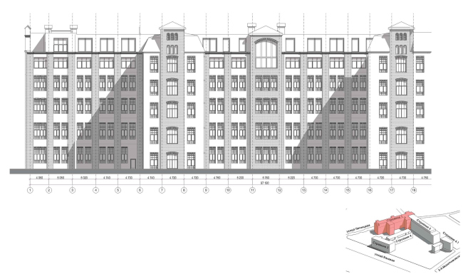 Contest project of renovating the First Exemplary Printing Works. Building 1. The yard facade  ABV Group