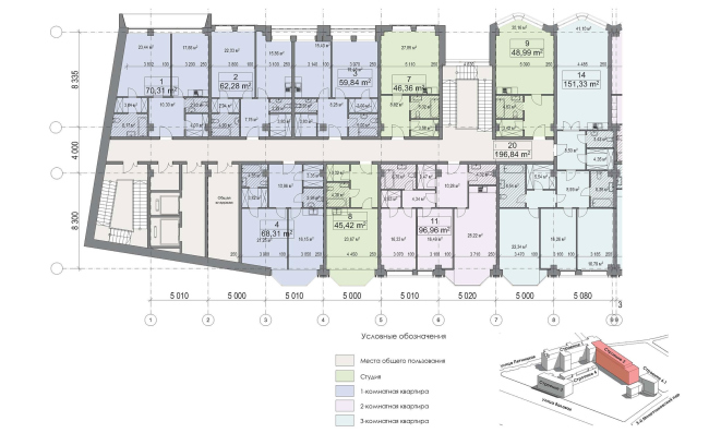 Contest project of renovating the First Exemplary Printing Works. Building 2. Fragment of the plan of the standard floor. Section 1. Version 1  ABV Group