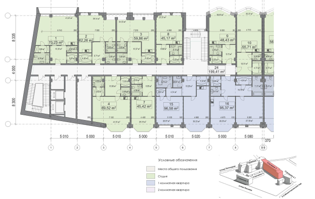 Contest project of renovating the First Exemplary Printing Works. Building 2. Plan of the standard floor. Section 1. Version 2  ABV Group