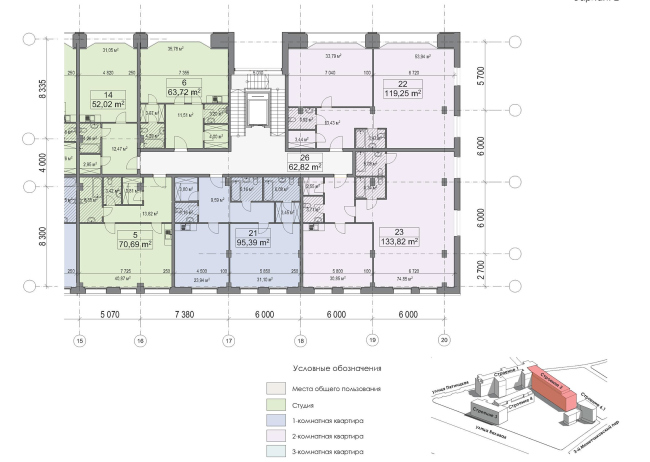 Contest project of renovating the First Exemplary Printing Works. Building 2. Plan of the standard floor. Section 2. Version 2  ABV Group