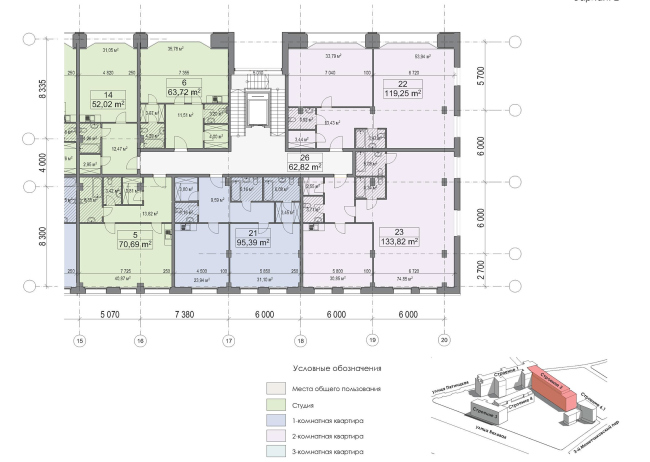Contest project of renovating the First Exemplary Printing Works. Building 2. Plan of the standard floor. Section 2. Version 2 � ABV Group