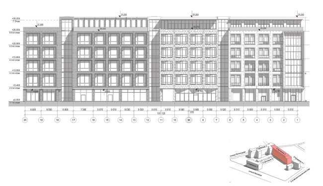 Contest project of renovating the First Exemplary Printing Works. Facade along the 2nd Monetchikovsky Alley. Building 2  ABV Group