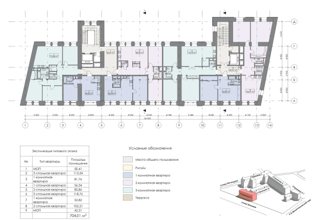 Contest project of renovating the First Exemplary Printing Works. Building 3. Plan of the standard floor  ABV Group