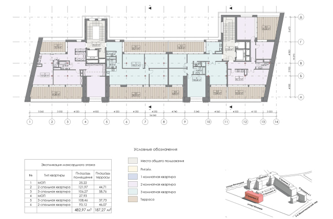 Contest project of renovating the First Exemplary Printing Works. Building 3. Plan of the mansard floor  ABV Group