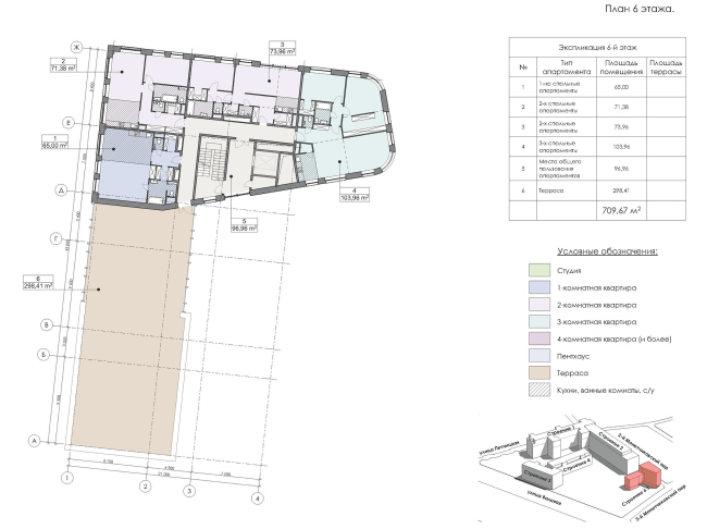 Contest project of renovating the First Exemplary Printing Works. Building 6. Plan of the 6th floor  ABV Group