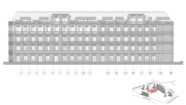 Contest project of renovating the First Exemplary Printing Works. Building 4. The east facade  ABV Group