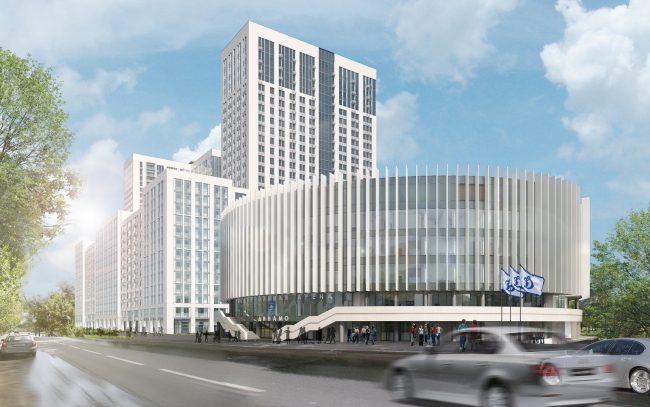 Multifunctional complex with apartments and a volleball arena. Visualization along the Vasilisy Kozhinoi Street. View 3 � ABV Group