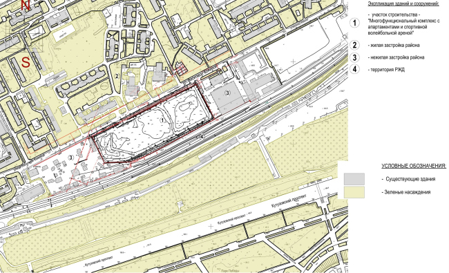 Multifunctional complex with apartments and a volleball arena. Location plan. The current situation  ABV Group