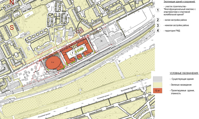 Multifunctional complex with apartments and a volleball arena. Location plan. Project  ABV Group