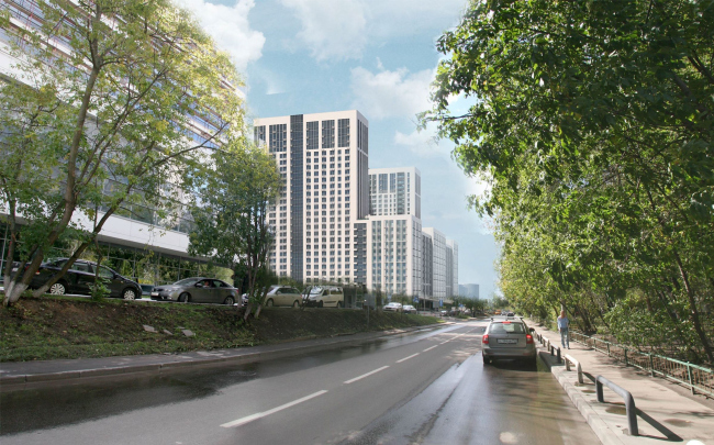 Multifunctional complex with apartments and a volleball arena. Visualization along the Vasilisy Kozhinoi Street. View 2 � ABV Group