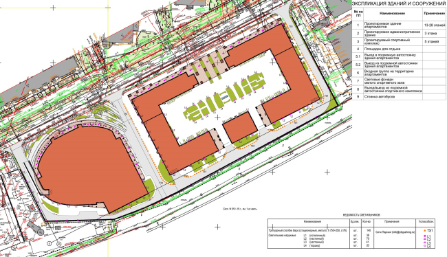 Multifunctional complex with apartments and a volleball arena. Landscape lighting plan. Sports complex  ABV Group