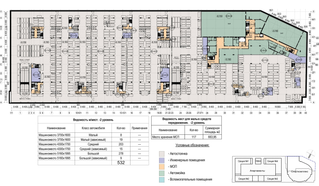 Multifunctional complex with apartments and a volleball arena. The plan of the -2nd level of the parkimg garage  ABV Group