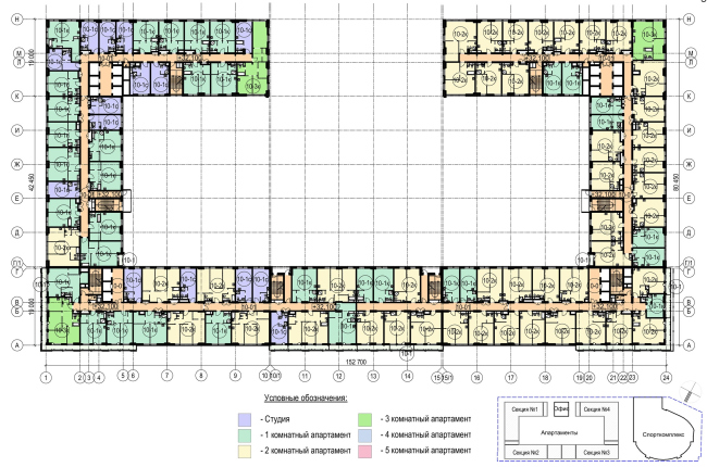 Multifunctional complex with apartments and a volleball arena. The plan of the 10th floor  ABV Group