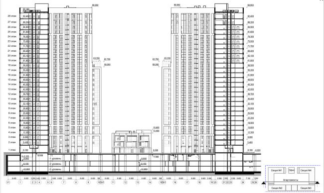 Multifunctional complex with apartments and a volleball arena. Section 2-2  ABV Group