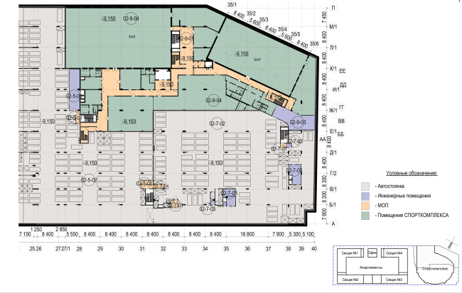 Multifunctional complex with apartments and a volleball arena. The plan of the -2nd level. Sports complex  ABV Group