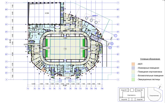 Multifunctional complex with apartments and a volleball arena. The plan of the 1st floor. Sports complex  ABV Group