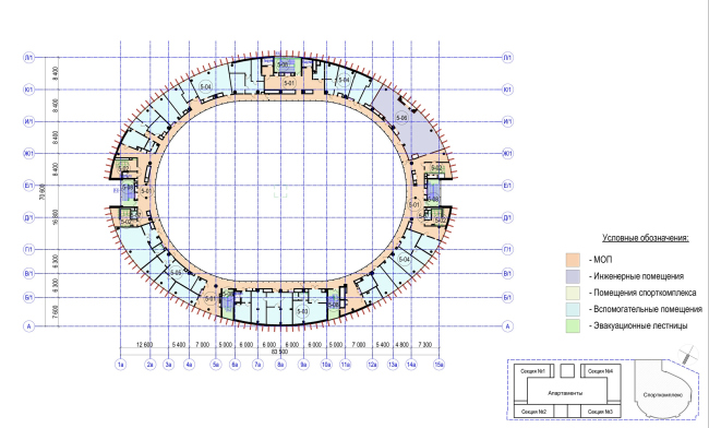 Multifunctional complex with apartments and a volleball arena. The plan of the 5th floor. Sports complex  ABV Group