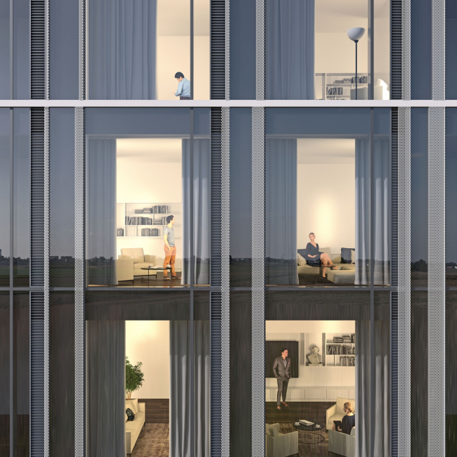 Housing complex with an underground parking garage on the Krasnopresnenskaya Embankment. Lamellae � Sergey Skuratov Architects