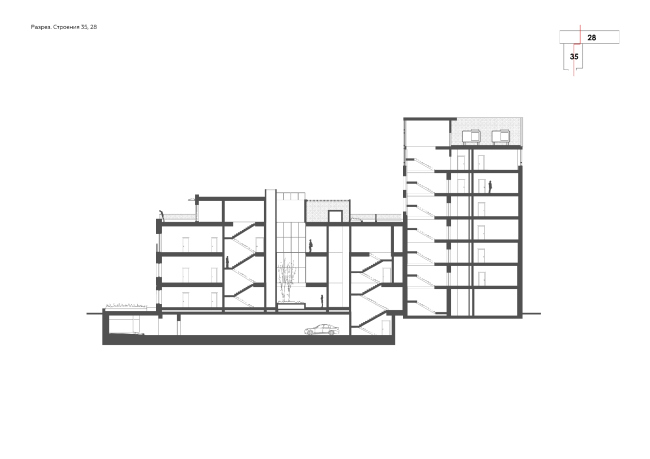 Комплекс апартаментов «Большевик». Разрез © IND Architects