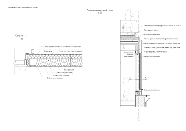 "Bolshevik" apartment housing complex. Cross-section over the metallic facades  IND Architects