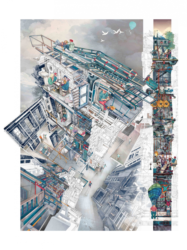����� � ������: ������ � ������� (Memento Mori: A Peckham Hospice Care Home). �����: Jerome Xin Hao Ng. ����-��� ������ The Architecture Drawing Prize 2017, ���������� ��������� ���������� ������� 
