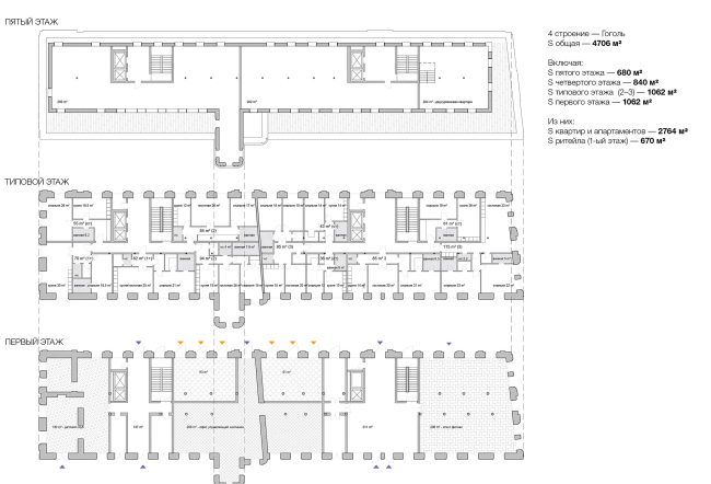 Competition project for renovating the Sytin Printworks into a premium-class apartment and housing complex. Layout. Gogol building  Kleinewelt Architekten