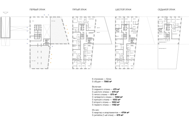 Competition project for renovating the Sytin Printworks into a premium-class apartment and housing complex. Layout. Blok's "The Twelve" building  Kleinewelt Architekten
