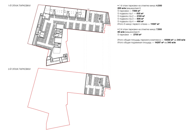 Competition project for renovating the Sytin Printworks into a premium-class apartment and housing complex. Plan of the underground floor � Kleinewelt Architekten