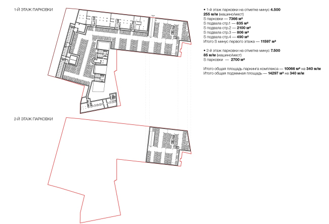 Competition project for renovating the Sytin Printworks into a premium-class apartment and housing complex. Plan of the underground floor  Kleinewelt Architekten