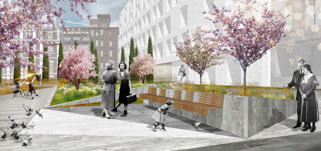 Competition project for renovating the Sytin Printworks into a premium-class apartment and housing complex. Landscaping. Version 2 � Kleinewelt Architekten