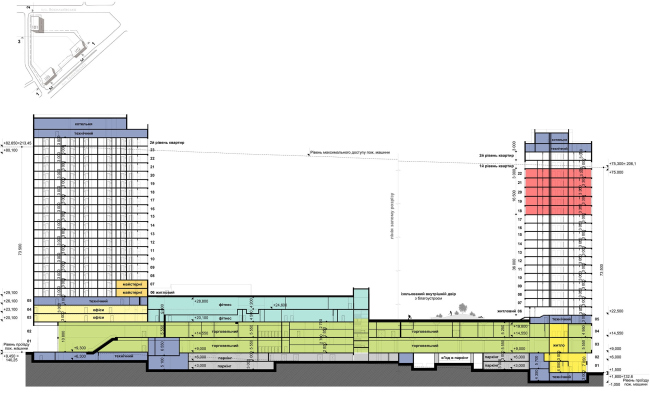 White Lines housing complex. Section view 2-2  Archimatika