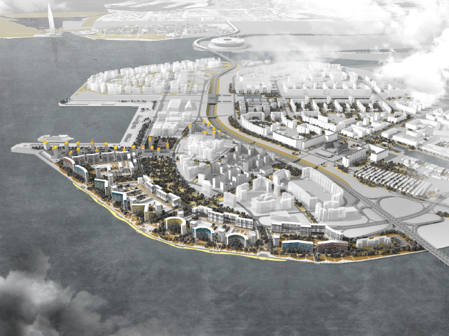 The concept of developing the alluvial lands in the west part of the Vasilyevsky Island. Copyright:  Studio 44