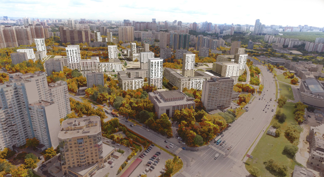 Concept of reorganizing City Blocks 32-33 and 34-35 in the area of the Vernadskogo Avenue. Photofixation of the designed construction � Ginsburg Architects + Mosproject