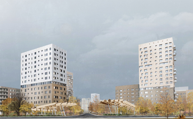 Concept of reorganizing City Blocks 32-33 and 34-35 in the area of the Vernadskogo Avenue. Visualization. View of the city block � Ginsburg Architects + Mosproject