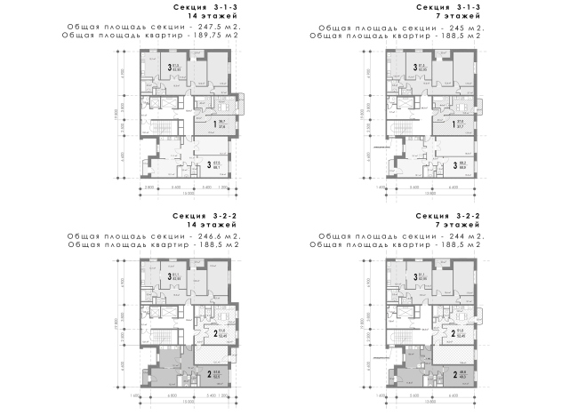 Concept of reorganizing City Blocks 32-33 and 34-35 in the area of the Vernadskogo Avenue. Plans of the standard floors of the corner sections  Ginsburg Architects + Mosproject