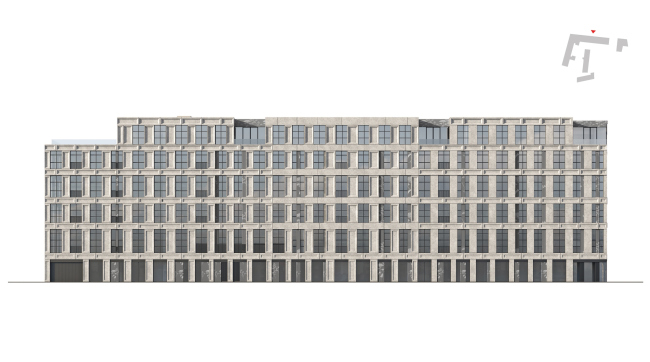 Contest project of renovating the First Exemplary Printing Works. Facade of Building 2 standing along the 3rd Monetchikovsky Alley � DNK ag