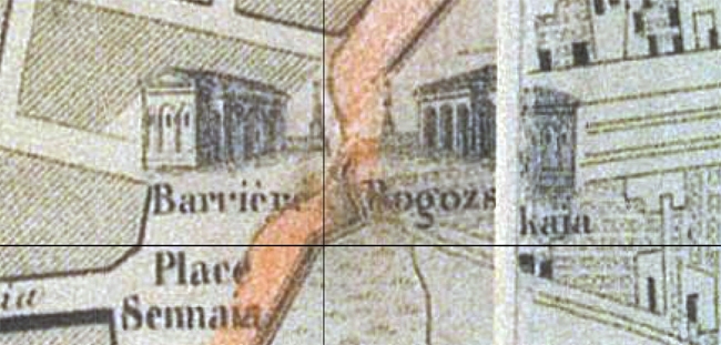 Rogozhskie Vorota. Fragment of the "Nouveau plan de Moscou illustre" ("New Illustrated Plan of Moscow") published by Daziaro, M, 1852  /   retromap.ru 