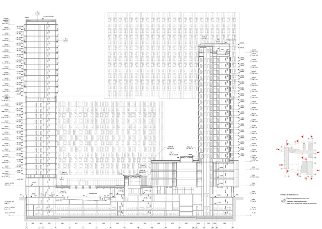 "Kandinsky Bauhaus" residential complex in the area of the Shelepikhinskaya Embankment. Section view 2-2  UNK project