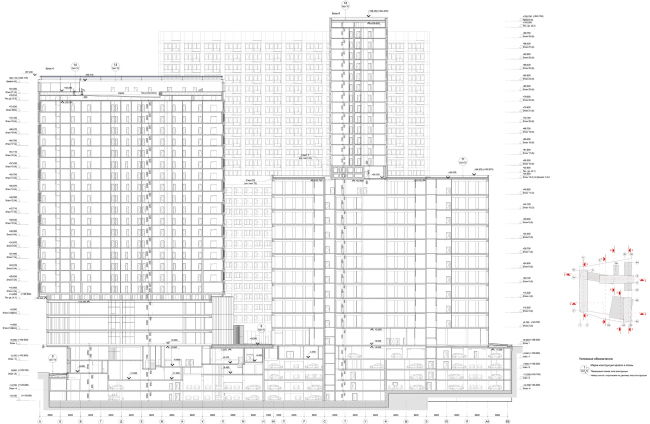 "Kandinsky Bauhaus" residential complex in the area of the Shelepikhinskaya Embankment. Section view 4-4 � UNK project