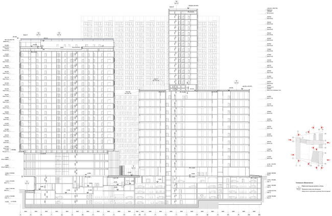 "Kandinsky Bauhaus" residential complex in the area of the Shelepikhinskaya Embankment. Section view 4-4  UNK project