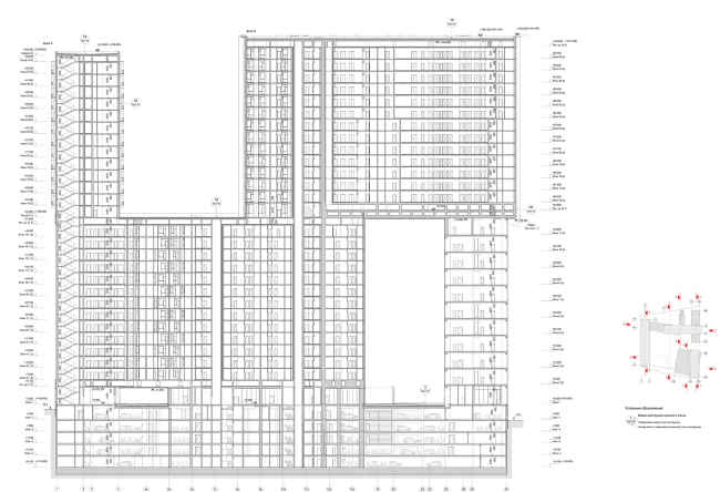 "Kandinsky Bauhaus" residential complex in the area of the Shelepikhinskaya Embankment. Section view 5-5  UNK project