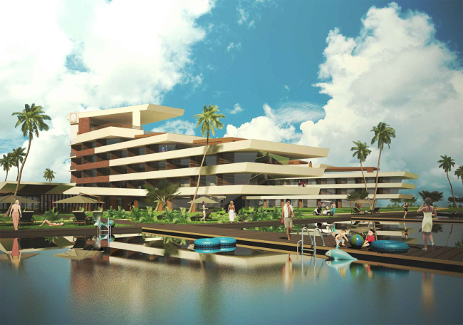 Development of the territory of "Paradise Waters" resort. The "English" hotel, view from the sea � Arhitekturium
