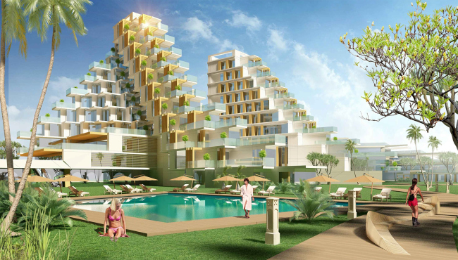 Development of the territory of "Paradise Waters" resort. The "Italian" hotel, view from the sea � Arhitekturium