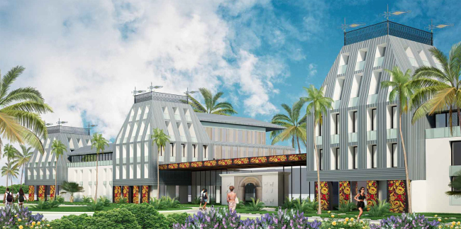 Development of the territory of "Paradise Waters" resort. The "Russian" hotel, view from the pedestrian street � Arhitekturium