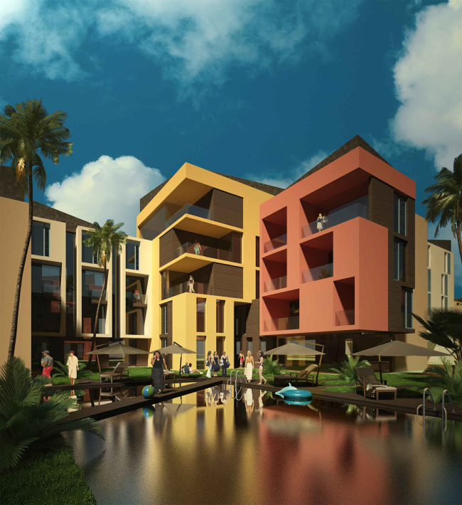 Development of the territory of "Paradise Waters" resort. The "Spanish" hotel, the inner space  Arhitekturium
