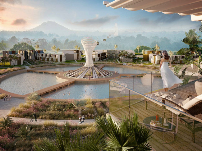 Development of the territory of "Paradise Waters" resort. The cable car � Arhitekturium