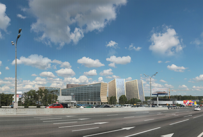Hotel and business complex on the Rublevo-Uspenskoe Highway. Photo visualization. View from the Moscow Ring Road  Sergey Kisselev and Partners