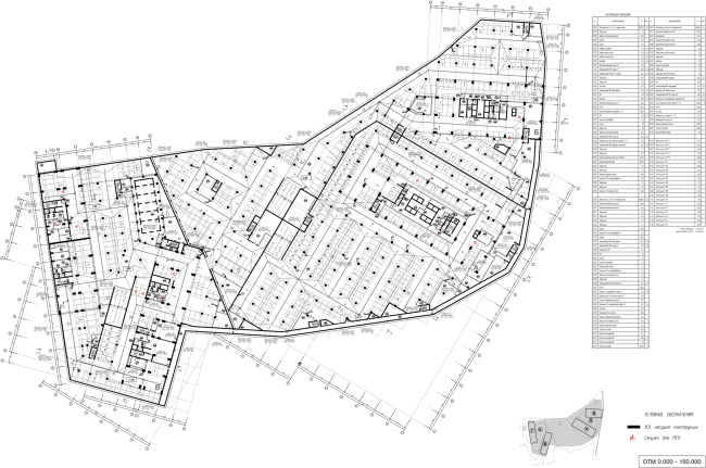 Hotel and business complex on the Rublevo-Uspenskoe Highway. Fragment of Buildings , (offices). Plan of the basement at a - 5100 mark  Sergey Kisselev and Partners