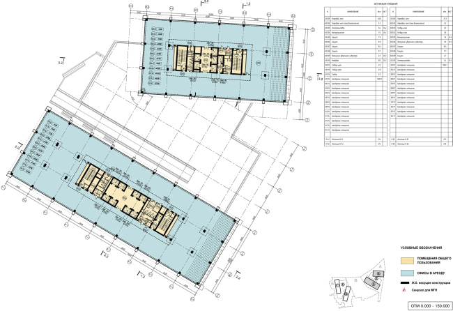 Hotel and business complex on the Rublevo-Uspenskoe Highway. Fragment of Buildings , (offices). Plan of the 3rd-14th floors  Sergey Kisselev and Partners