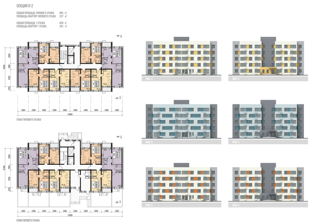 Architectural and town planning concept of housing construction in the city of Orenburg. Section -2. Plans. Facades  Sergey Kisselev and Partners